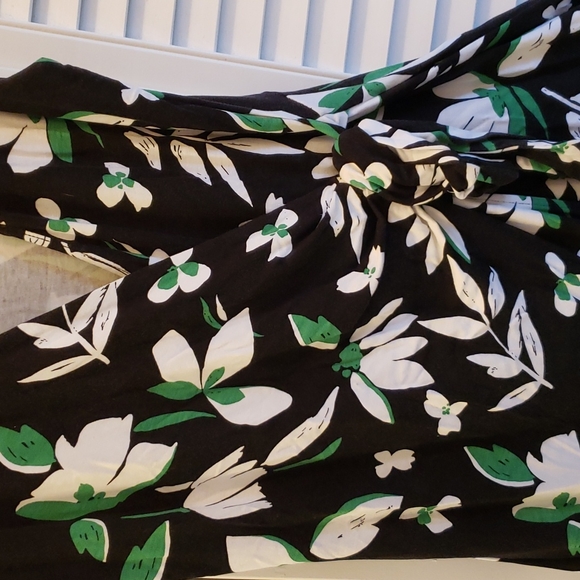 Wrap Dress - a new day size M.  Black with green and white flowers. - Picture 2 of 7